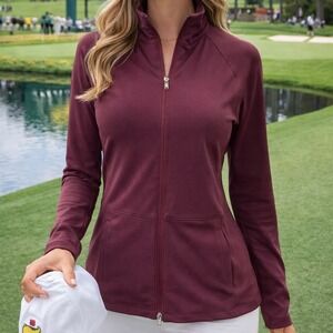 Peter Millar Womens Maroon Full Zip Golf Jacket UPF 50+ Sun Protection Medium Q1